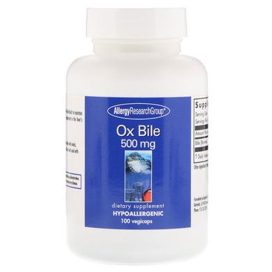 Екстракт бичачої жовчі (Ox Bile), Allergy Research, 500 мг, 100 капсул - фото