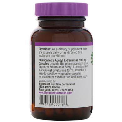 Ацетил -L карнітин, Acetyl L-Carnitine, Bluebonnet Nutrition, 500 мг, 60 капсул - фото