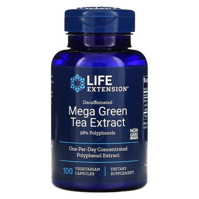 Зелений чай екстракт мега (Green Tea), Life Extension, без кофеїну, 100 капсул - фото