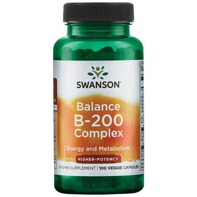 Комплекс витаминов В-200, Balance Vitamin B-200, Swanson, 100 вегетарианских капсул - фото