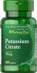 Калій цитрат, Potassium Citrate, Puritan's Pride, 99 мг, 100 таблеток - фото