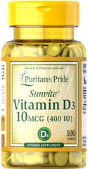 Витамин Д3, Vitamin D3, Puritan's Pride, 400 МЕ, 250 таблеток - фото