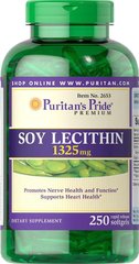 Лецитин из сои, Soy Lecithin, Puritan's Pride, 1325 мг, 250 гелевых капсул - фото