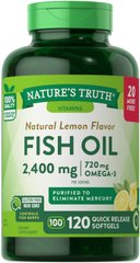 Рыбий жир со вкусом лимона, Fish Oil, Nature's Truth, 1200 мг, 120 гелевых капсул - фото