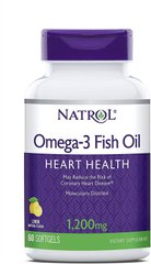 Рыбий жир Омега-3, Omega-3 30%, Natrol, 1200 мг, вкус лимона, 60 гелевых капсул - фото