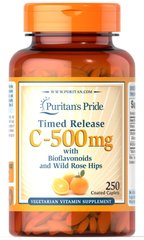 Вітамін С з біофлавоноїдами, Vitamin C, Puritan's Pride, шипшина, 500 мг, 250 капсул - фото
