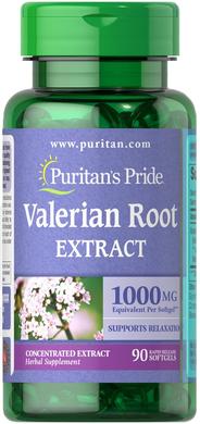 Валеріана корінь, Valerian Root, Puritan's Pride, 1000 мг, 90 гелевих капсул - фото