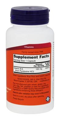 Витамин В6, Vitamin B-6, Now Foods, 100 мг, 100 капсул - фото