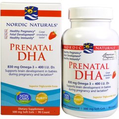 Рыбий жир для беременных, Prenatal DHA, Nordic Naturals, клубника, 500 мг, 90 капсул - фото