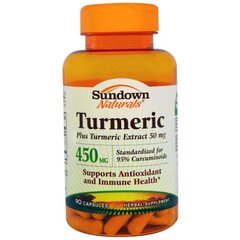 Куркума, Turmeric, Sundown Naturals, 500 мг, 90 капсул - фото