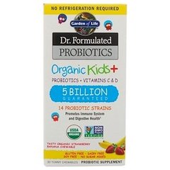 Пробиотики + витамины для детей, Probiotics + Vitamins C & D, Garden of Life, Dr. Formulated Brain Health, 5 млрд, органик, клубника-банан, 30 жевательных таблеток - фото