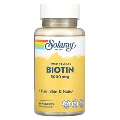Біотин, Biotin, Solaray, 5000 мкг, 60 капсул - фото