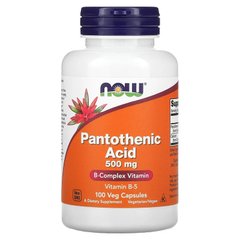 Пантотеновая кислота, Pantothenic Acid, Now Foods, 500 мг, 100 капсул - фото