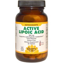 Альфа-липоевая кислота, Lipoic Acid, Country Life, 300 мг, 60 таблеток - фото