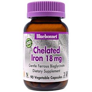 Залізо, Chelated Iron, Bluebonnet Nutrition, 18 мг, 90 капсул - фото