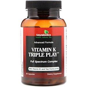 Вітамін K, Vitamin K, FutureBiotics, потрійну дію, 60 капсул - фото