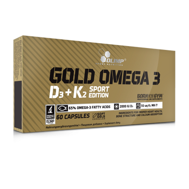 Омега 3 рыбий жир, Gold Omega 3 D3+K2 sport edition, Olimp, 30 капсул - фото