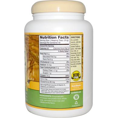 Рисовый протеин рис-сырец, Raw Rice Protein, NutriBiotic, 600 грамм - фото