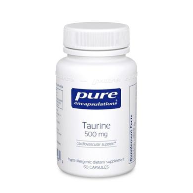 Таурин, Taurine, Pure Encapsulations, 500 мг, 60 капсул - фото