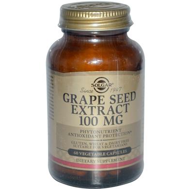 Екстракт виноградних кісточок, Grape Seed, Solgar, 100 мг, 60 капсул - фото