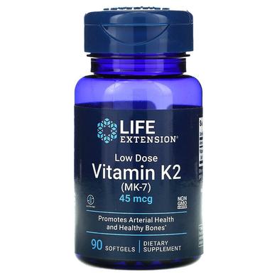 Вітамін К2 (МК-7) 45 мкг, Low Dose Vitamin K2 (MK-7), Life Extension, 90 желатинових капсул - фото