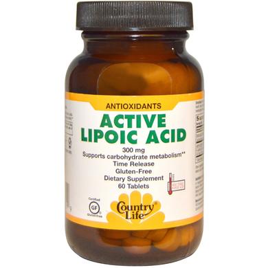 Альфа-липоевая кислота, Lipoic Acid, Country Life, 300 мг, 60 таблеток - фото