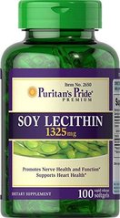 Лецитин из сои, Soy Lecithin, Puritan's Pride, 1325 мг, 100 гелевых капсул - фото