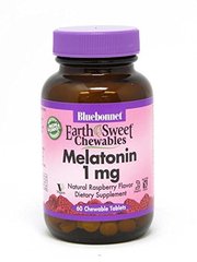 Мелатонін-натуральний малиновий смак, 1 мг, Bluebonnet Nutrition, 60 жувальних таблеток - фото