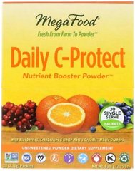 Щоденний Комплекс поживних Речовин З вітаміном C, Без Сахара, Фруктовий Смак, Nutrient Booster Powder, Daily C-Protect, MegaFood, 30 пакетиків (по 2,13 г) - фото