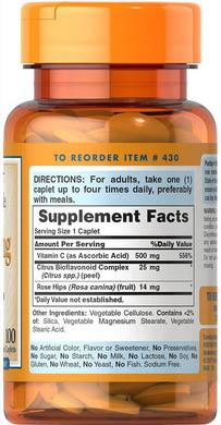 Вітамін С з біофлавоноїдами, Vitamin C, Puritan's Pride, шипшина, 500 мг, 100 капсул - фото