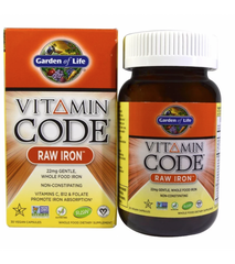 Железо, Vitamin Code Raw Iron, Garden of Life, 30 капсул - фото