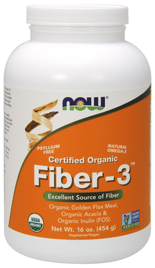 Волокна акации, Fiber-3, Now Foods, органический порошок, 454 гр - фото