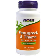 Пажитник и тимьян, Fenugreek Thyme, Now Foods, 350/150 мг, 100 капсул - фото