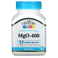 Магний оксид, Magnesium Oxide, 21st Century, 400 мг, 90таблеток - фото