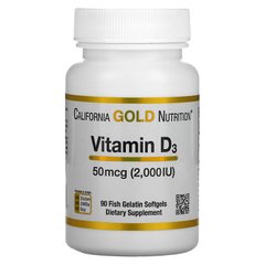 California Gold Nutrition, вітамін D3, 50 мкг (2000 МО), 90 рибно-желатинових капсул (CGN-01179) - фото