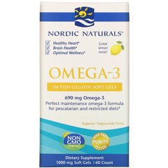 Омега-3 (лимон), Omega-3, Nordic Naturals, 1000 мг, 60 капсул - фото