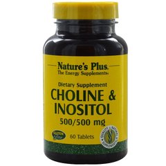 Холин и Инозитол, Choline & Inositol, Nature's Plus, 500/500 мг, 60 таблеток - фото