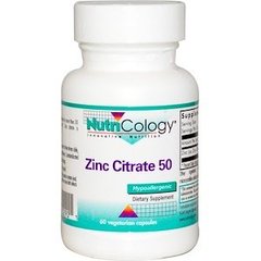 Цинк Цитрат, Zinc Citrate 50, Nutricology, 50мг, 60 капсул - фото