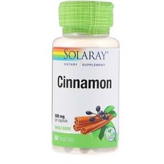 Кориця, Cinnamon, Solaray, для веганів, 500 мг, 60 вегетаріанських капсул - фото