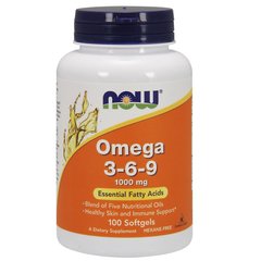 Омега 3 6 9, Omega 3-6-9, Now Foods, 1000 мг, 100 гелевых капсул - фото