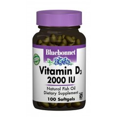Витамин D3 2000IU, Bluebonnet Nutrition, 100 желатиновых капсул - фото