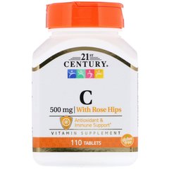Вітамін С, Natural C-500, 21st Century, шипшина, 110 таблеток - фото