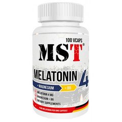 Мелатонин 4 + Магний + В6, Melatonine 4 + Magnesium + B6, MST Nutrition, 100 растительных капсул - фото