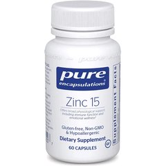 Цинк, Zinc, Pure Encapsulations, 15 мг, 60 капсул - фото
