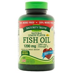 Рыбий жир со вкусом лимона, Fish Oil, Nature's Truth, 1200 мг, 250 гелевых капсул - фото