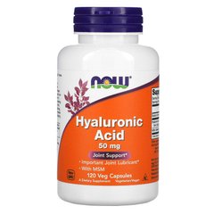 Гиалуроновая кислота, Hyaluronic Acid With MSM, Now Foods, 120 капсул - фото
