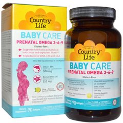 Витамины для беременных с рыбьим жиром, Prenatal Omega 3-6-9, Country Life, лимон, 90 капсул - фото