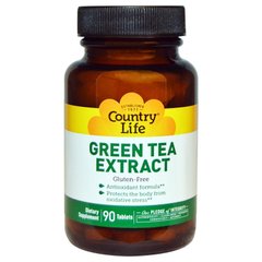 Зеленый чай экстракт (Green Tea Extract), Country Life, 90 таблеток - фото
