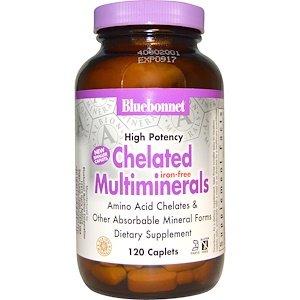 Мультиминералы без заліза, Chelated Multiminerals, Bluebonnet Nutrition, 120 капсул - фото