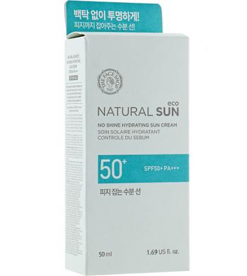 Сонцезахисний крем зволожуючий, матовий, 50 мл, Natural Sun, Eco No Shine Hydrating, Sun Cream SPF50, The Face Shop, PA+++ - фото